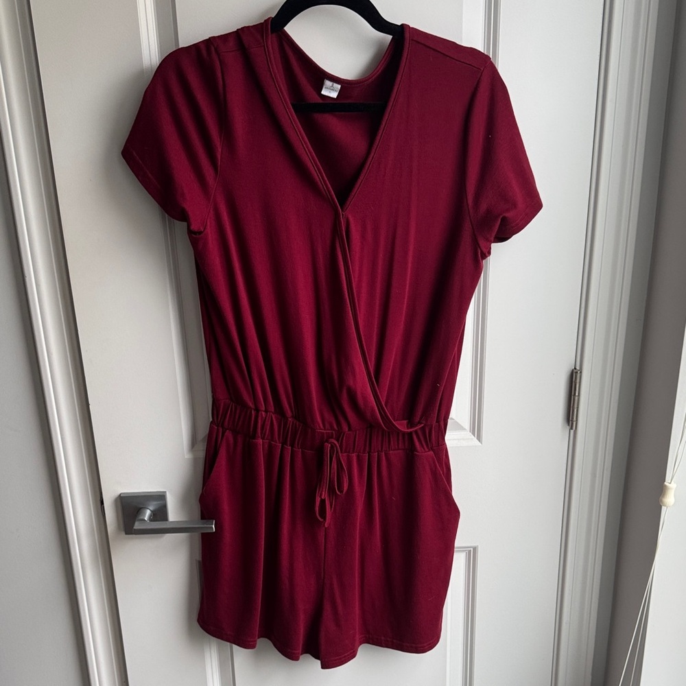 Burgundy Romper with Pockets!
